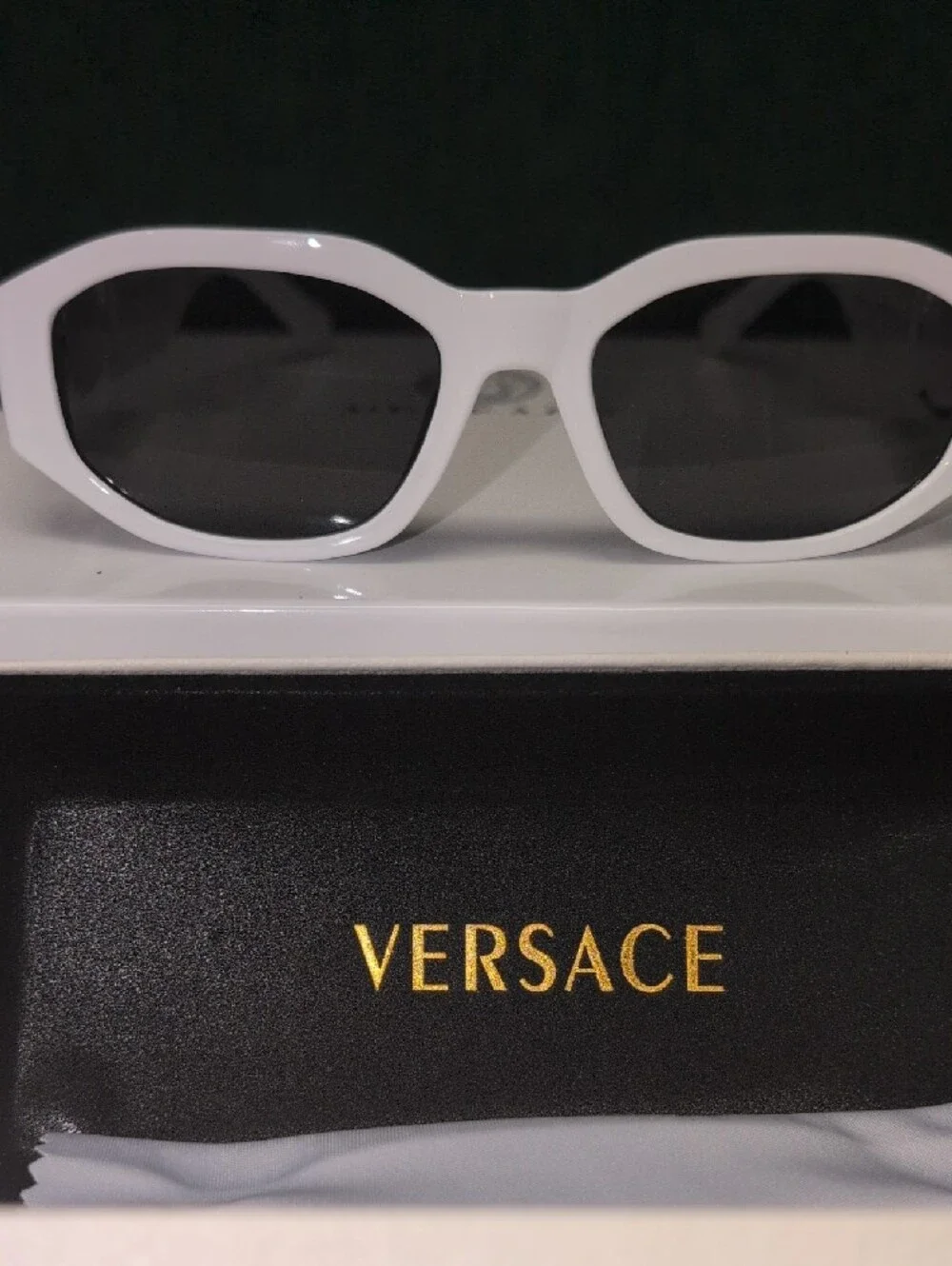 Authentic Brand New Versace White Cat-Eye Sunglasses with Gold Medusa Detail